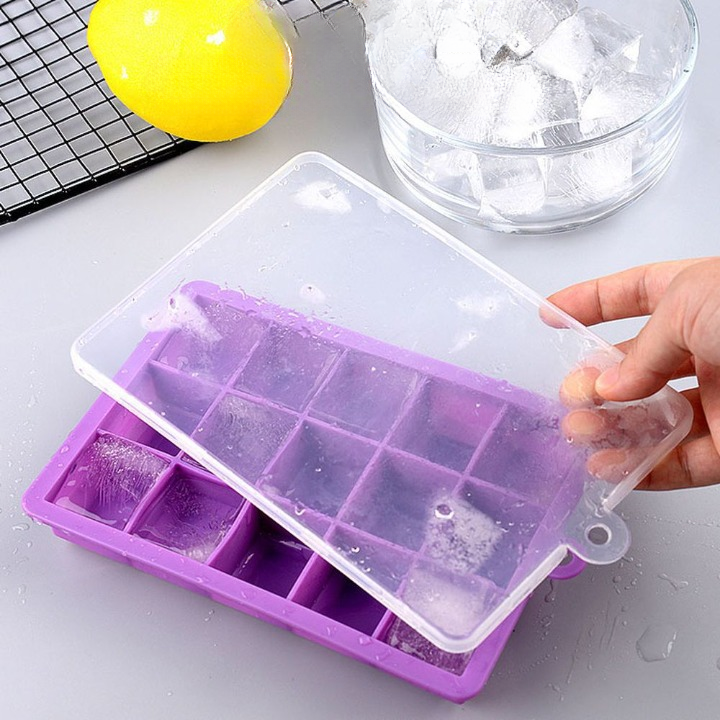 Portable 15 Grid Silicone Ice Tray With Lid